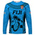 Fiji Rugby Long Sleeve Shirt Go Champions World Cup 2023 Tapa Unique Blue Vibe LT9 Unisex Blue - Polynesian Pride