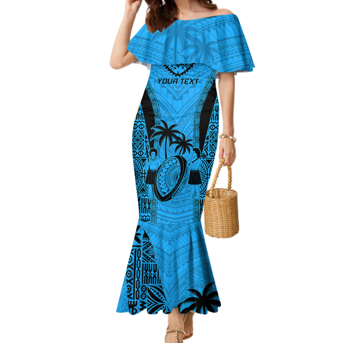 Custom Fiji Rugby Mermaid Dress Go Champions World Cup 2023 Tapa Unique Blue Vibe LT9 Women Blue - Polynesian Pride