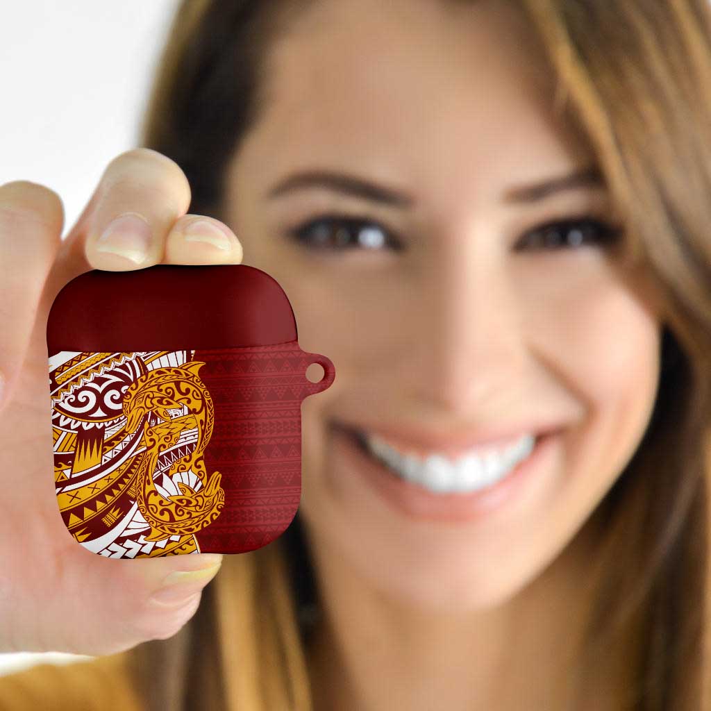 Couple Dolphins Maori Motif AirPods Case LT9 Burgundy - Polynesian Pride