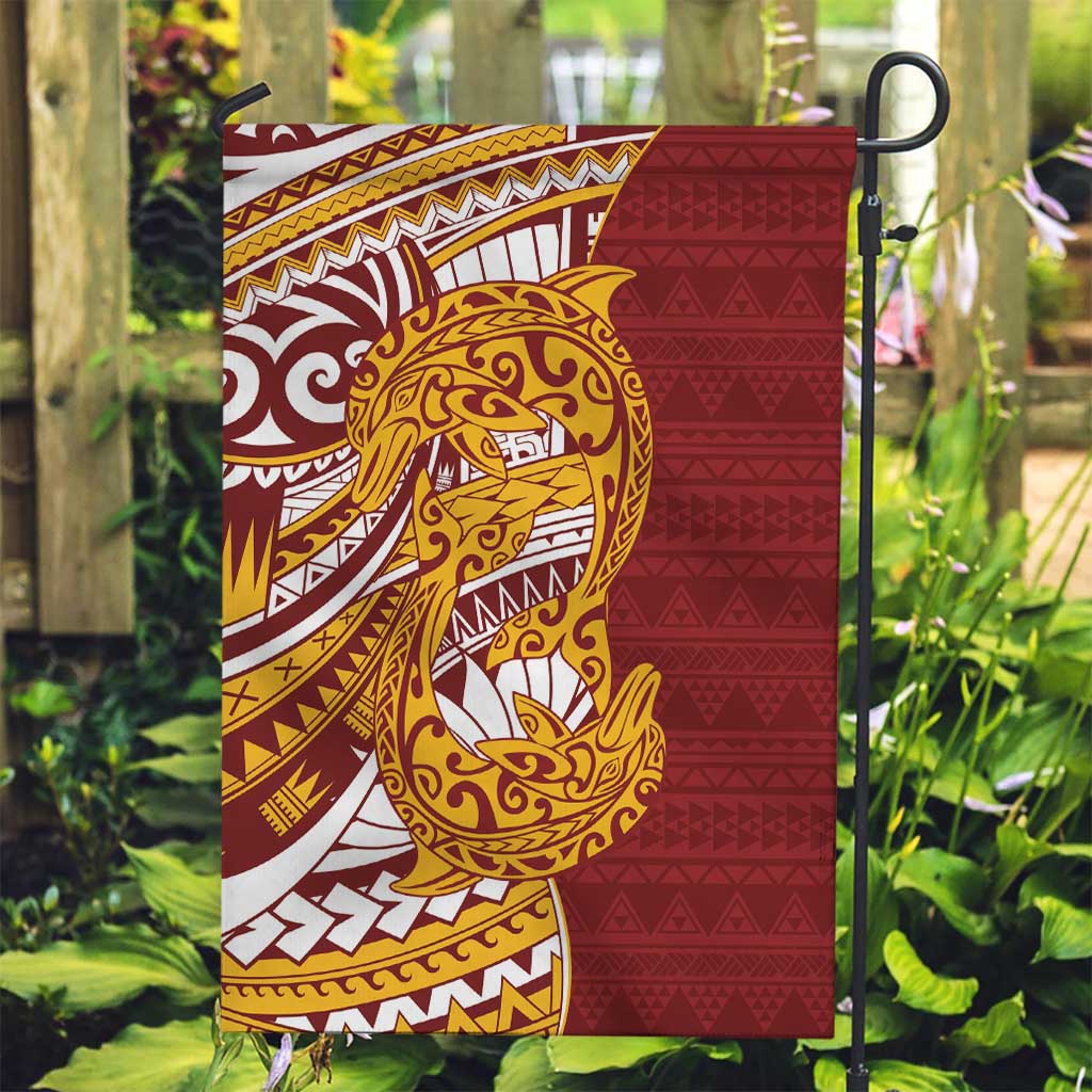 Couple Dolphins Maori Motif Garden Flag LT9 Garden Flag Burgundy - Polynesian Pride