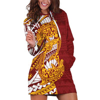 Couple Dolphins Maori Motif Hoodie Dress LT9 Burgundy - Polynesian Pride