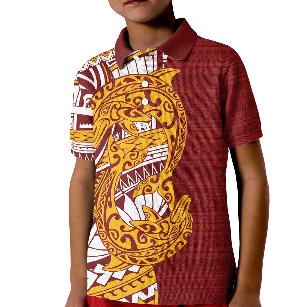 Couple Dolphins Maori Motif Kid Polo Shirt LT9 Kid Burgundy - Polynesian Pride