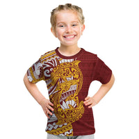 Couple Dolphins Maori Motif Kid T Shirt LT9 Burgundy - Polynesian Pride
