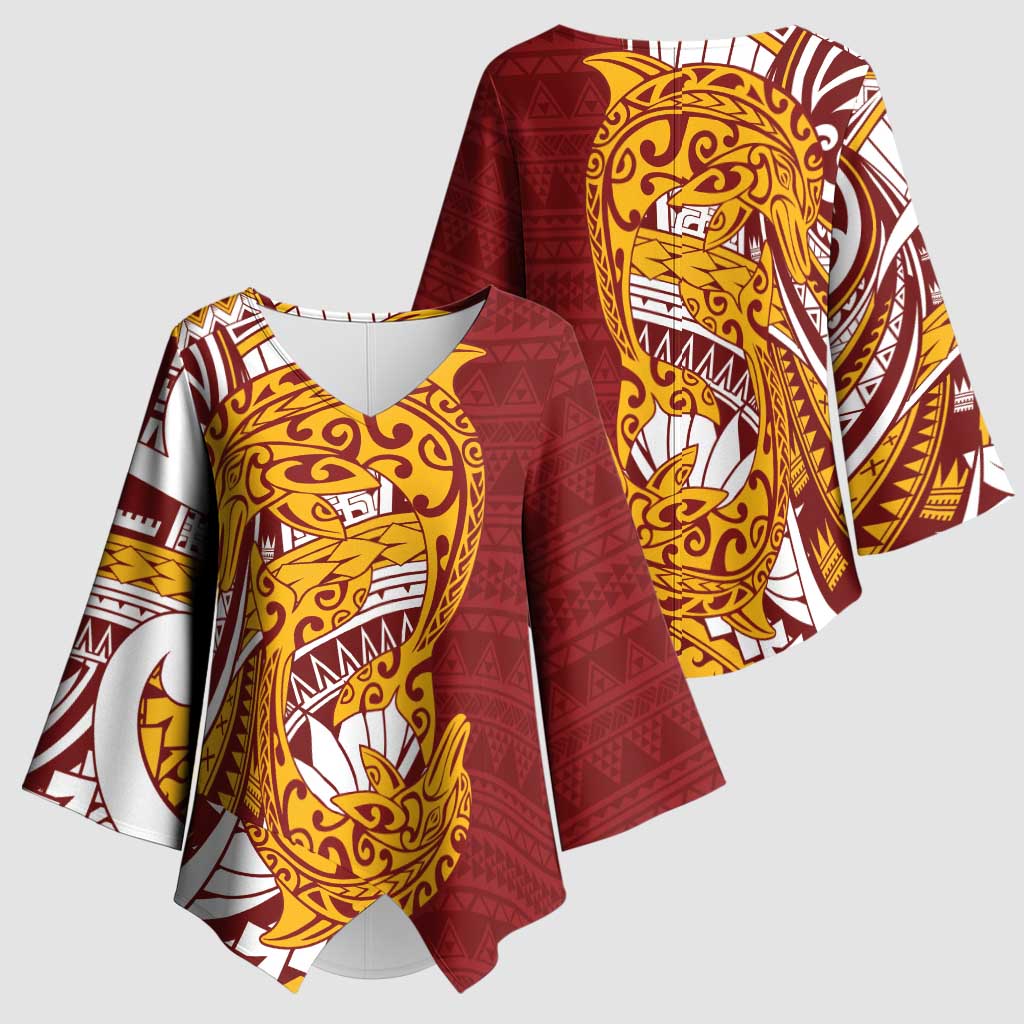 Couple Dolphins Maori Motif Kimono Sleeve Blouse LT9 - Polynesian Pride