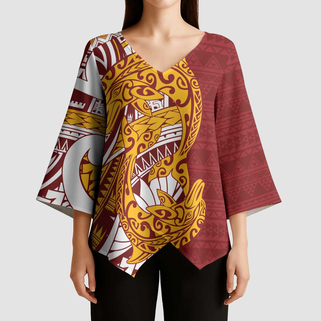 Couple Dolphins Maori Motif Kimono Sleeve Blouse LT9 - Polynesian Pride