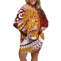 Couple Dolphins Maori Motif Off Shoulder Short Dress LT9 Women Burgundy - Polynesian Pride