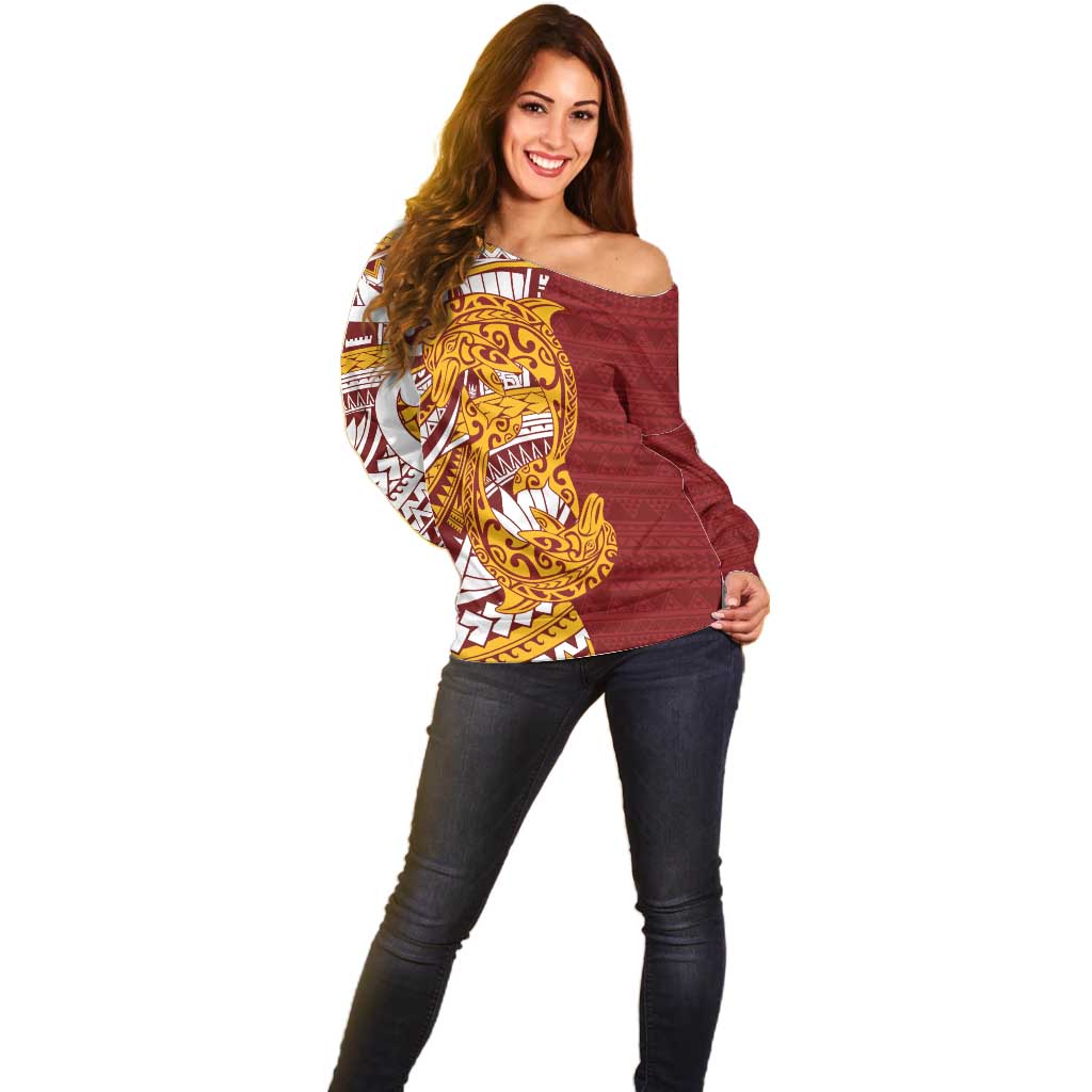 Couple Dolphins Maori Motif Off Shoulder Sweater LT9 - Polynesian Pride
