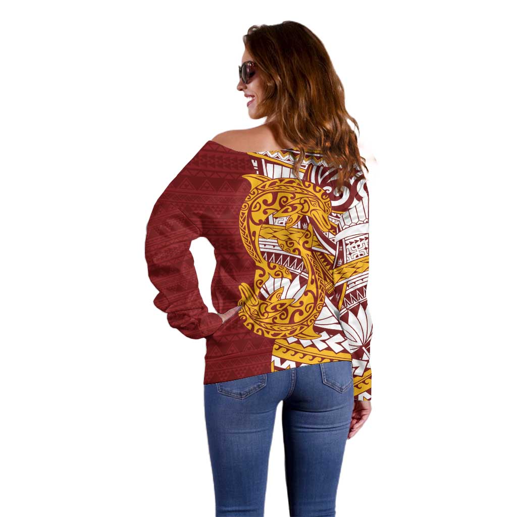 Couple Dolphins Maori Motif Off Shoulder Sweater LT9 - Polynesian Pride