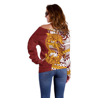 Couple Dolphins Maori Motif Off Shoulder Sweater LT9 - Polynesian Pride