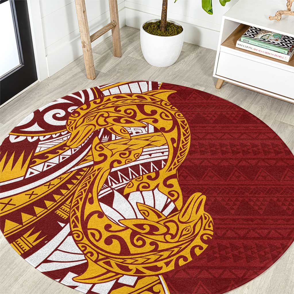Couple Dolphins Maori Motif Round Carpet LT9 Burgundy - Polynesian Pride