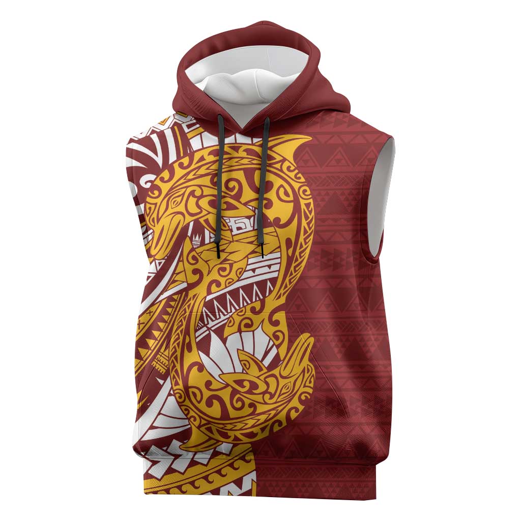 Couple Dolphins Maori Motif Sleeveless Hoodie LT9 Burgundy - Polynesian Pride