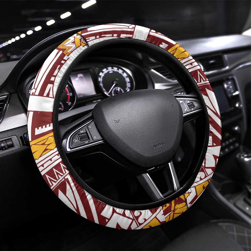 Couple Dolphins Maori Motif Steering Wheel Cover LT9 Universal Fit Burgundy - Polynesian Pride