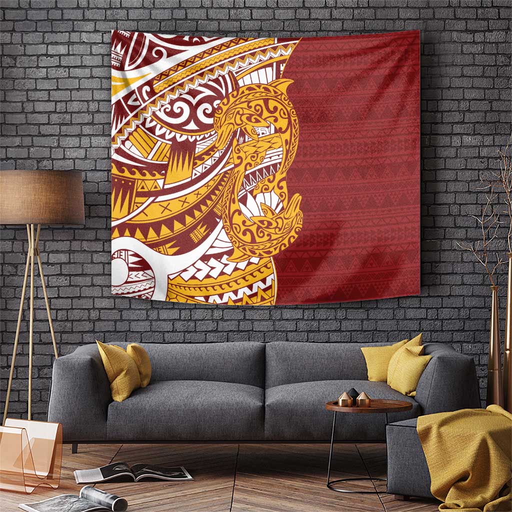 Couple Dolphins Maori Motif Tapestry LT9 Burgundy - Polynesian Pride