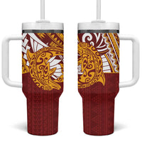 Couple Dolphins Maori Motif Tumbler With Handle LT9 One Size: 40 oz Burgundy - Polynesian Pride