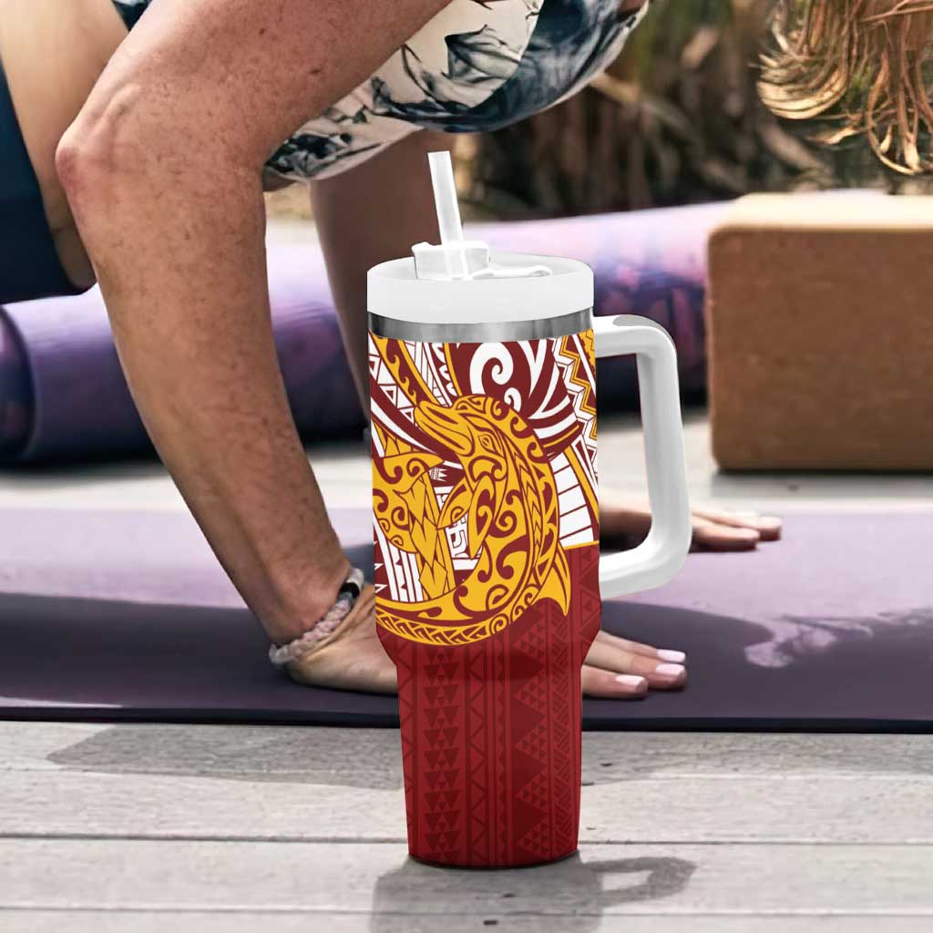 Couple Dolphins Maori Motif Tumbler With Handle LT9 - Polynesian Pride