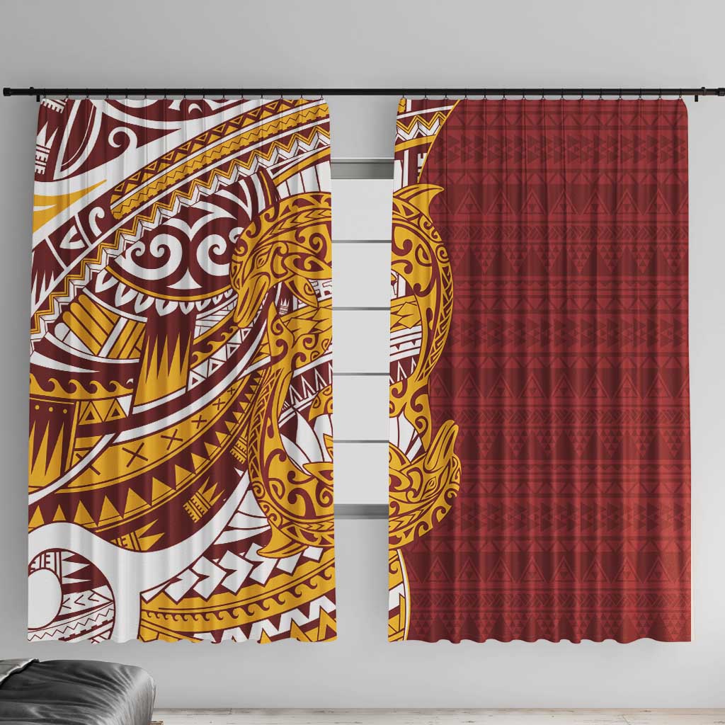 Couple Dolphins Maori Motif Window Curtain LT9 With Hooks Burgundy - Polynesian Pride