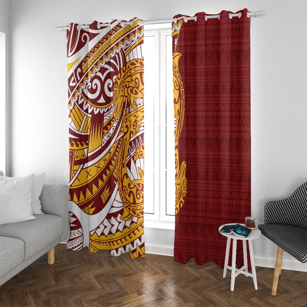 Couple Dolphins Maori Motif Window Curtain LT9 With Grommets Burgundy - Polynesian Pride
