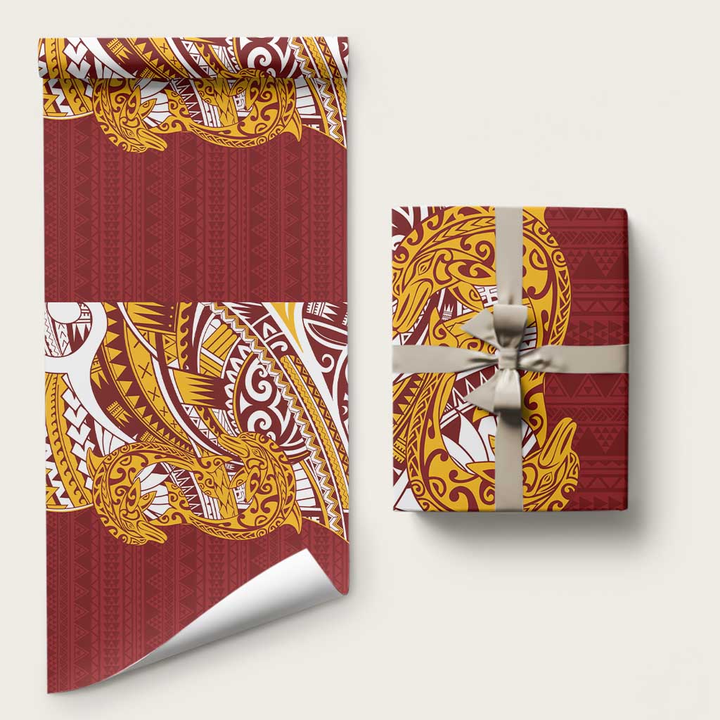 Couple Dolphins Maori Motif Wrapping Paper LT9 58" × 23" Burgundy - Polynesian Pride