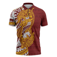 Couple Dolphins Maori Motif Zipper Polo Shirt LT9 Burgundy - Polynesian Pride