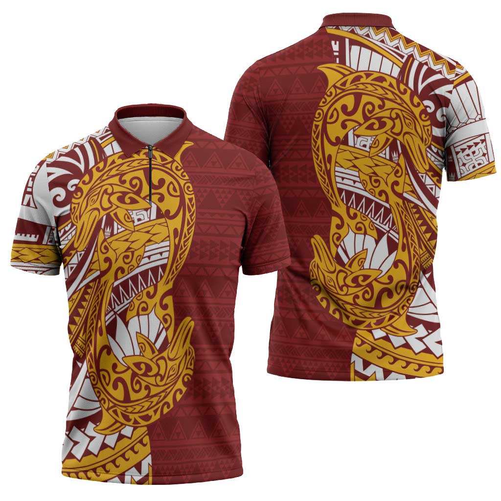 Couple Dolphins Maori Motif Zipper Polo Shirt LT9 - Polynesian Pride