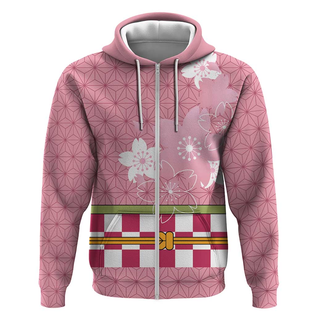Japanese Asanoha Pattern Hoodie Charm Against Evil Spirits LT9 Zip Hoodie Pink - Polynesian Pride
