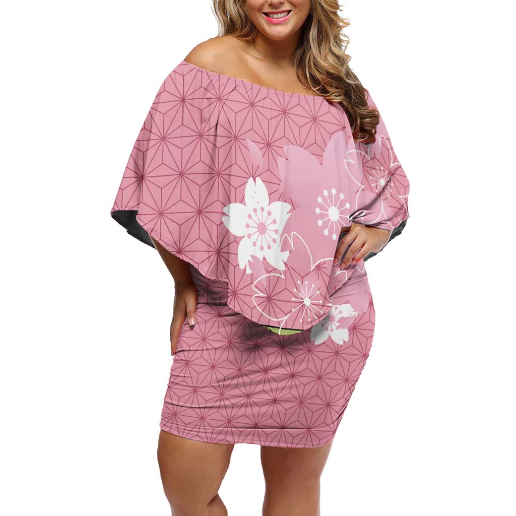 Japanese Asanoha Pattern Off Shoulder Short Dress Charm Against Evil Spirits LT9 Women Pink - Polynesian Pride
