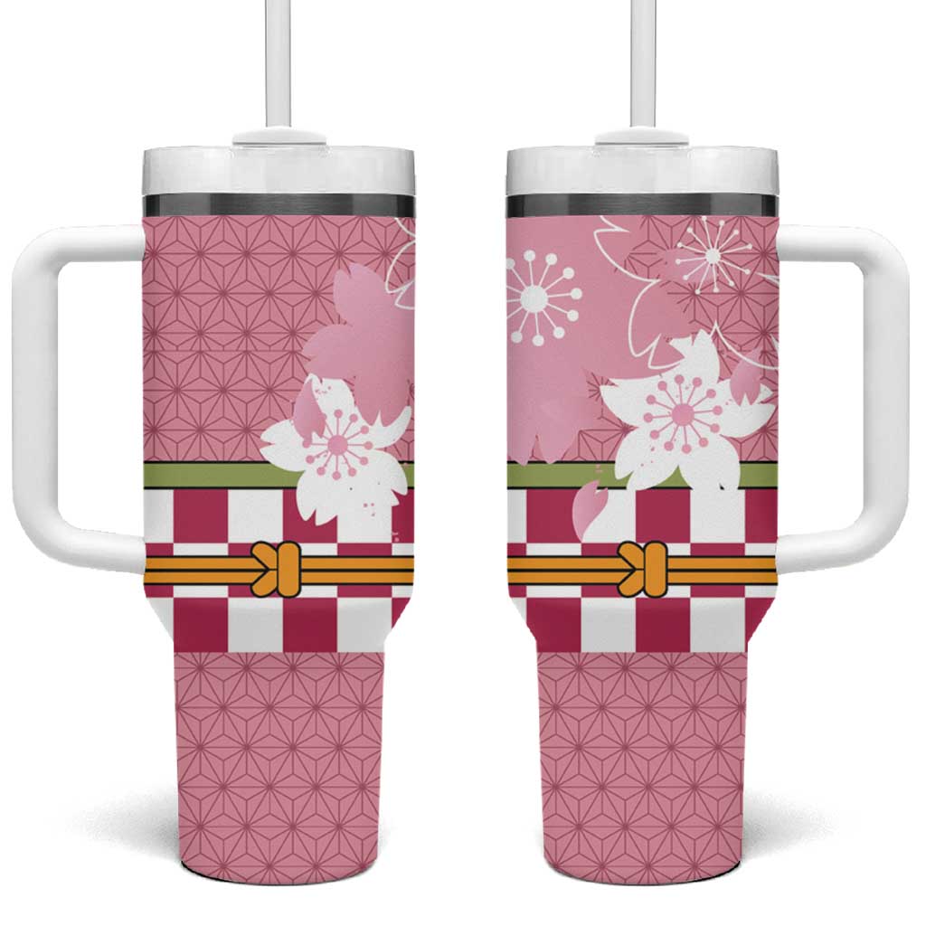 Japanese Asanoha Pattern Tumbler With Handle Charm Against Evil Spirits LT9 One Size: 40 oz Pink - Polynesian Pride