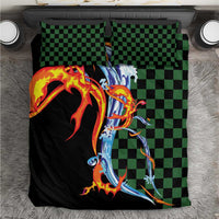 Japanese Asanoha Pattern Bedding Set Sun Flame Slayer Dragon Hinokami Kagura Spirit LT9 Green - Polynesian Pride