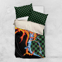 Japanese Asanoha Pattern Bedding Set Sun Flame Slayer Dragon Hinokami Kagura Spirit LT9 US Twin 172cm x 218cm Green - Polynesian Pride