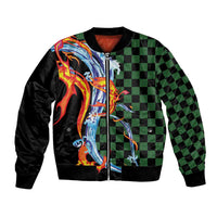 Japanese Asanoha Pattern Bomber Jacket Sun Flame Slayer Dragon Hinokami Kagura Spirit LT9 Unisex Green - Polynesian Pride