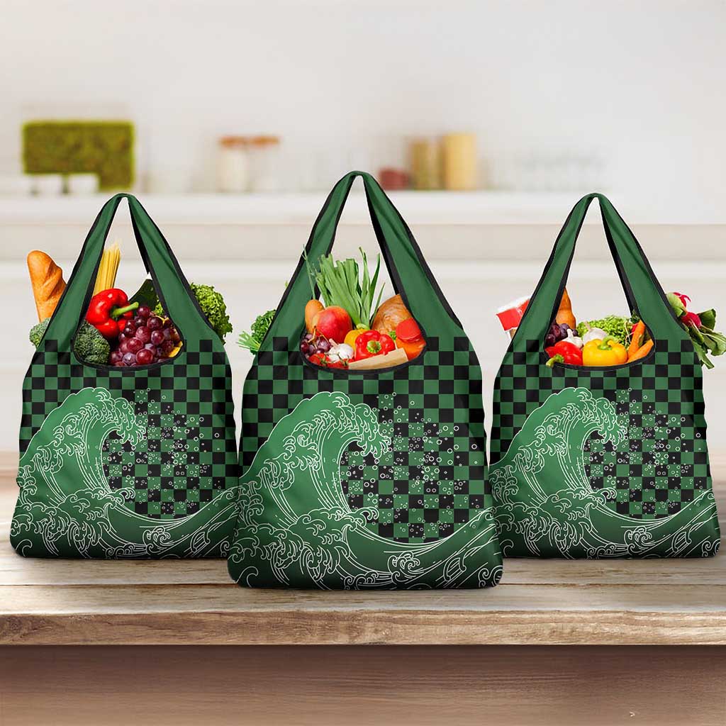 Japanese Asanoha Pattern Grocery Bag Water Breathing Slayer Dragon LT9 3-pack One Size Green - Polynesian Pride
