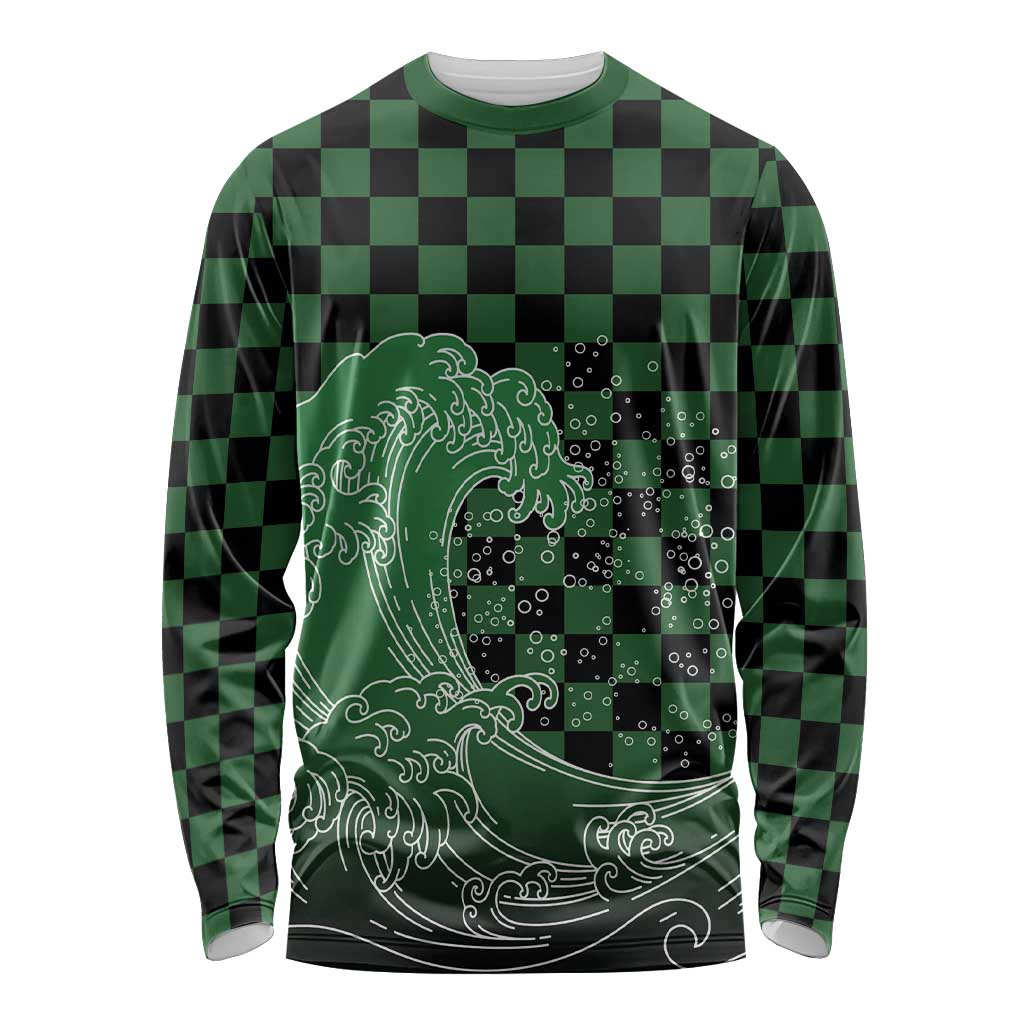 Japanese Asanoha Pattern Long Sleeve Shirt Water Breathing Slayer Dragon LT9 Unisex Green - Polynesian Pride