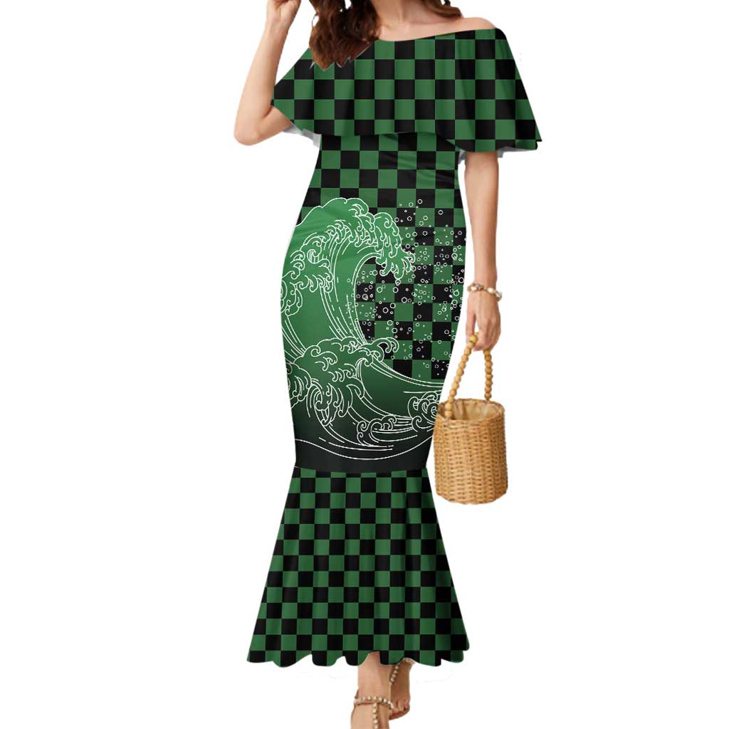 Japanese Asanoha Pattern Mermaid Dress Water Breathing Slayer Dragon LT9 Women Green - Polynesian Pride