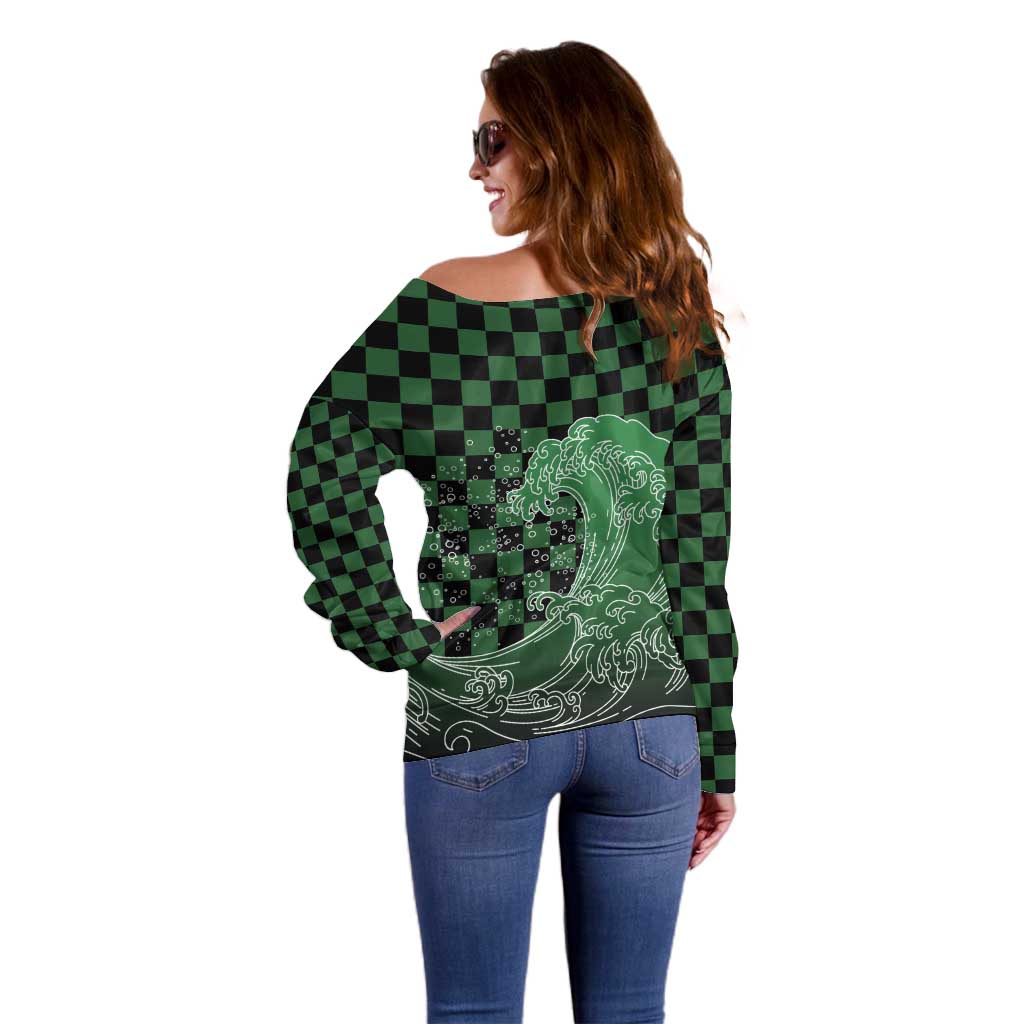 Japanese Asanoha Pattern Off Shoulder Sweater Water Breathing Slayer Dragon LT9 - Polynesian Pride