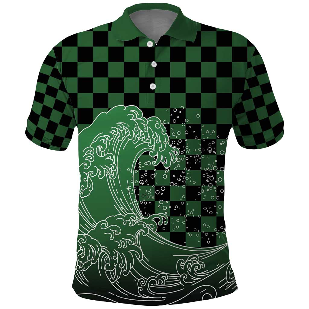 Japanese Asanoha Pattern Polo Shirt Water Breathing Slayer Dragon LT9 Green - Polynesian Pride