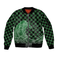 Japanese Asanoha Pattern Sleeve Zip Bomber Jacket Water Breathing Slayer Dragon LT9 Unisex Green - Polynesian Pride