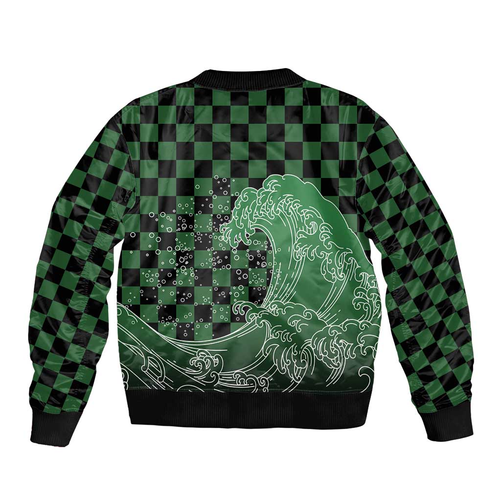 Japanese Asanoha Pattern Sleeve Zip Bomber Jacket Water Breathing Slayer Dragon LT9 - Polynesian Pride