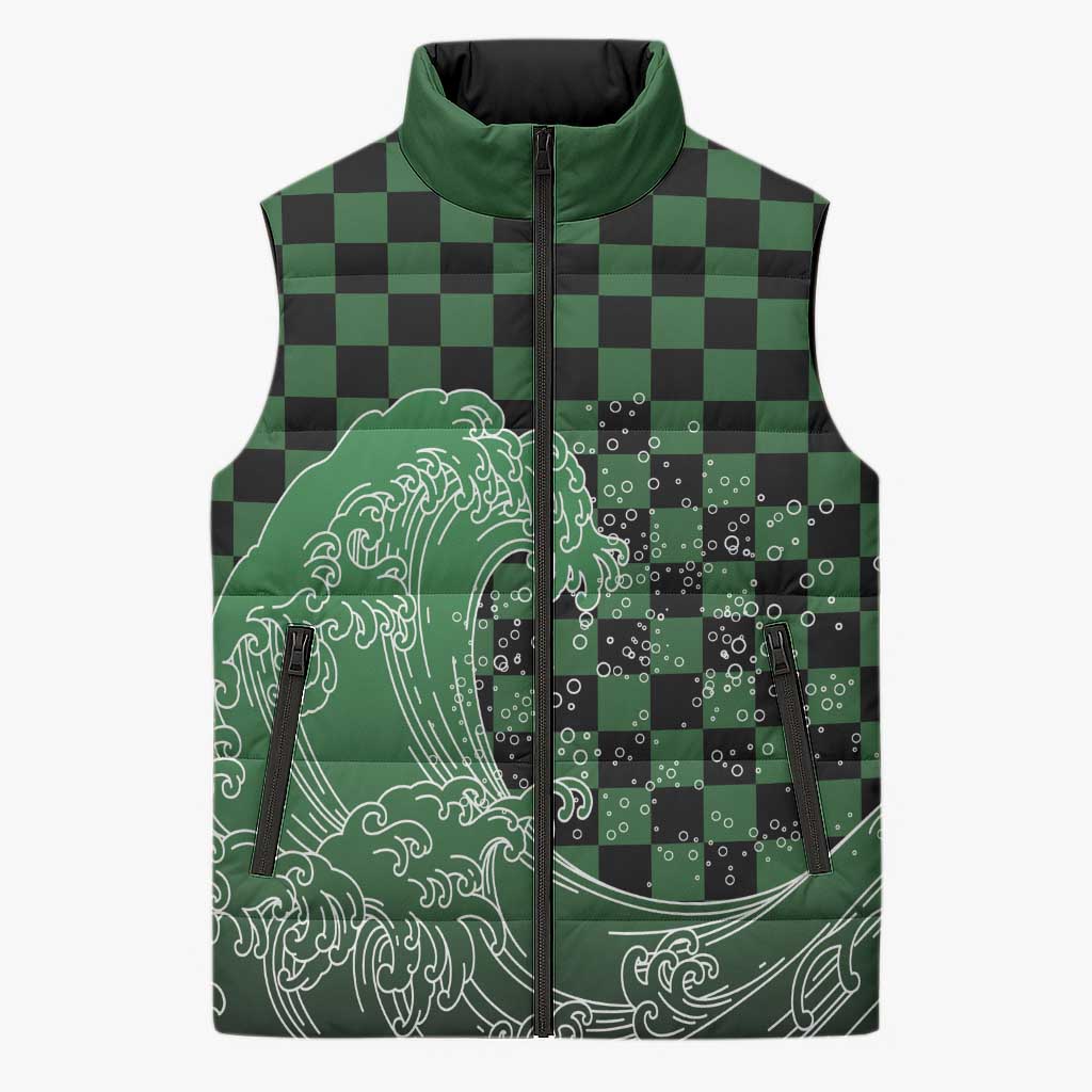 Japanese Asanoha Pattern Sleeveless Puffer Jacket Water Breathing Slayer Dragon LT9 Unisex Green - Polynesian Pride