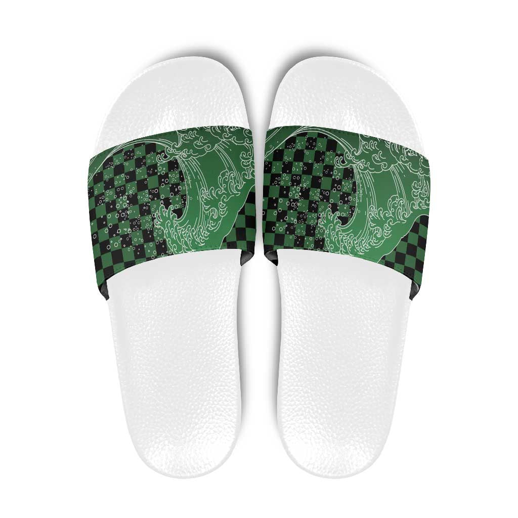 Japanese Asanoha Pattern Slide Sandals Water Breathing Slayer Dragon LT9 Green - Polynesian Pride