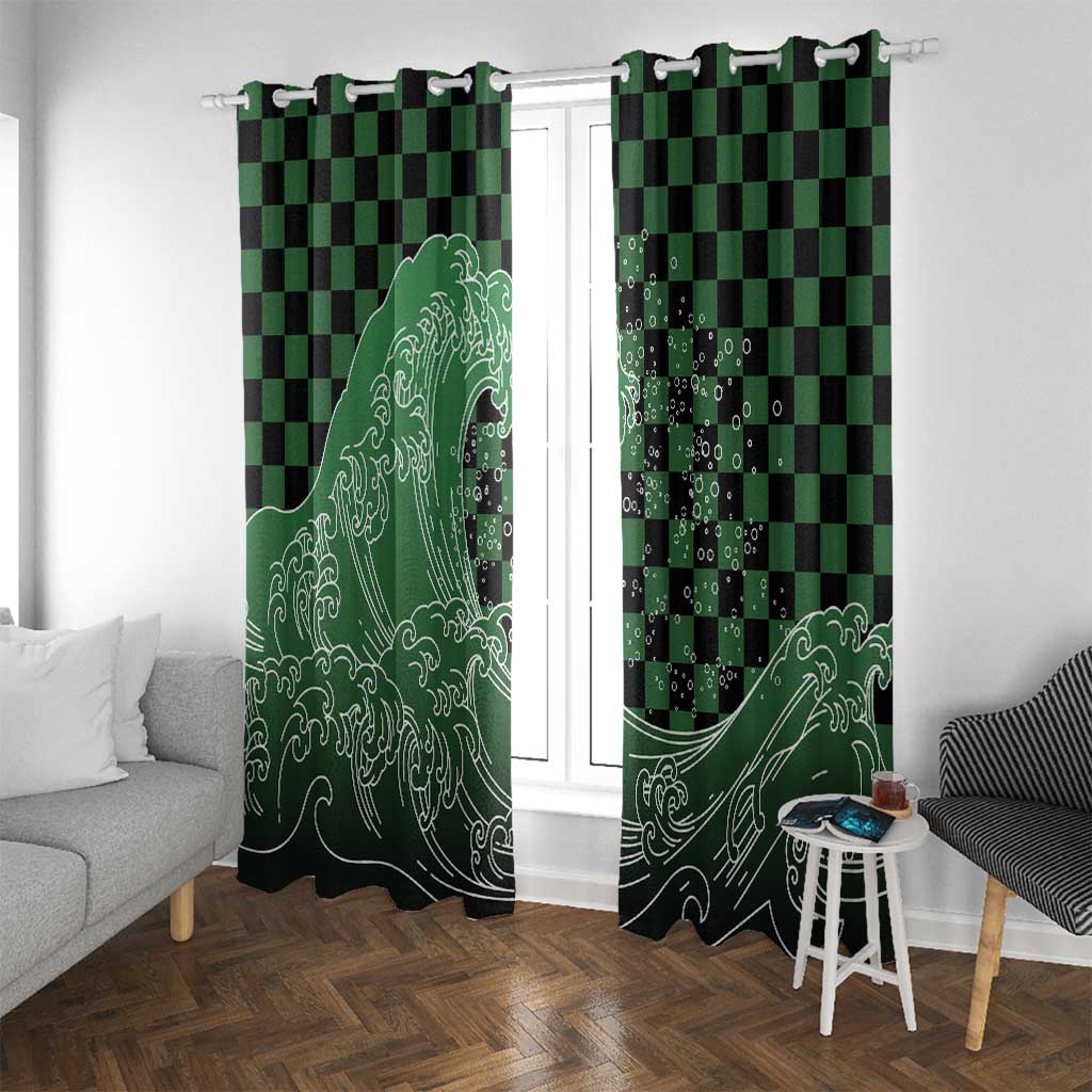 Japanese Asanoha Pattern Window Curtain Water Breathing Slayer Dragon LT9 With Grommets Green - Polynesian Pride