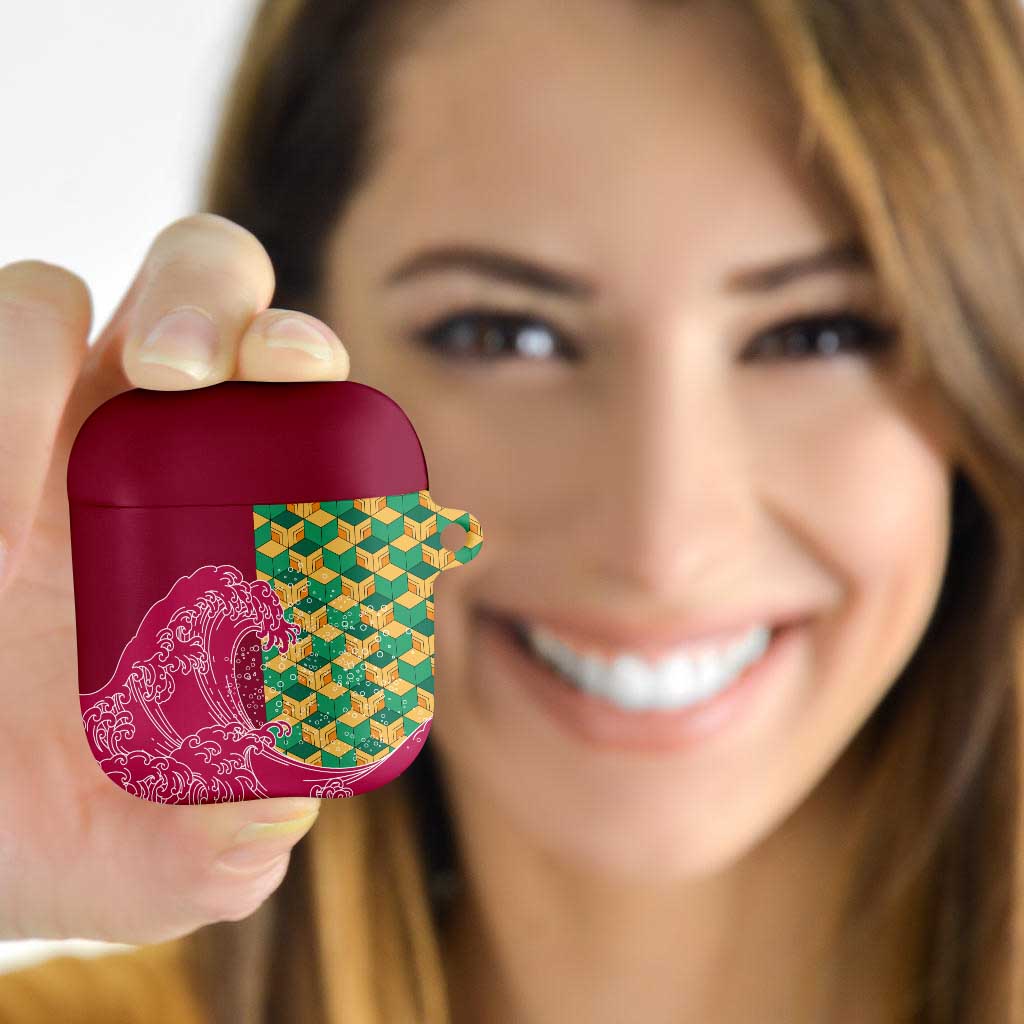 Japanese Bishamon-Kikkou Pattern AirPods Case Water Pillar Silent River Flow LT9 Burgundy - Polynesian Pride