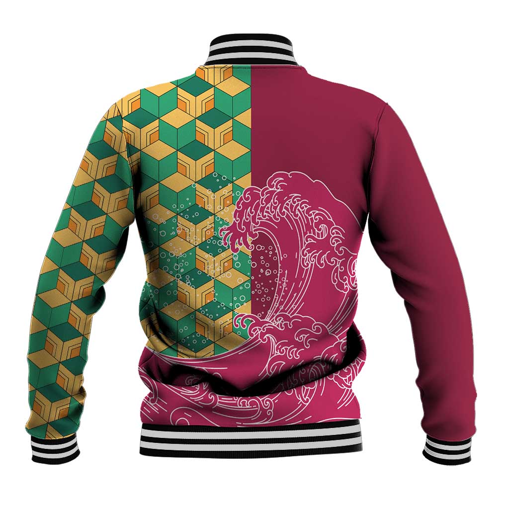 Japanese Bishamon-Kikkou Pattern Baseball Jacket Water Pillar Silent River Flow LT9 - Polynesian Pride