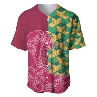 Japanese Bishamon-Kikkou Pattern Baseball Jersey Water Pillar Silent River Flow LT9 Burgundy - Polynesian Pride