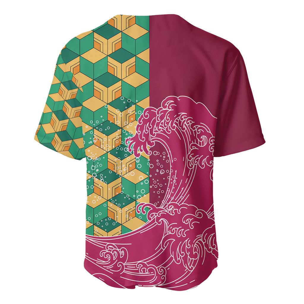 Japanese Bishamon-Kikkou Pattern Baseball Jersey Water Pillar Silent River Flow LT9 - Polynesian Pride
