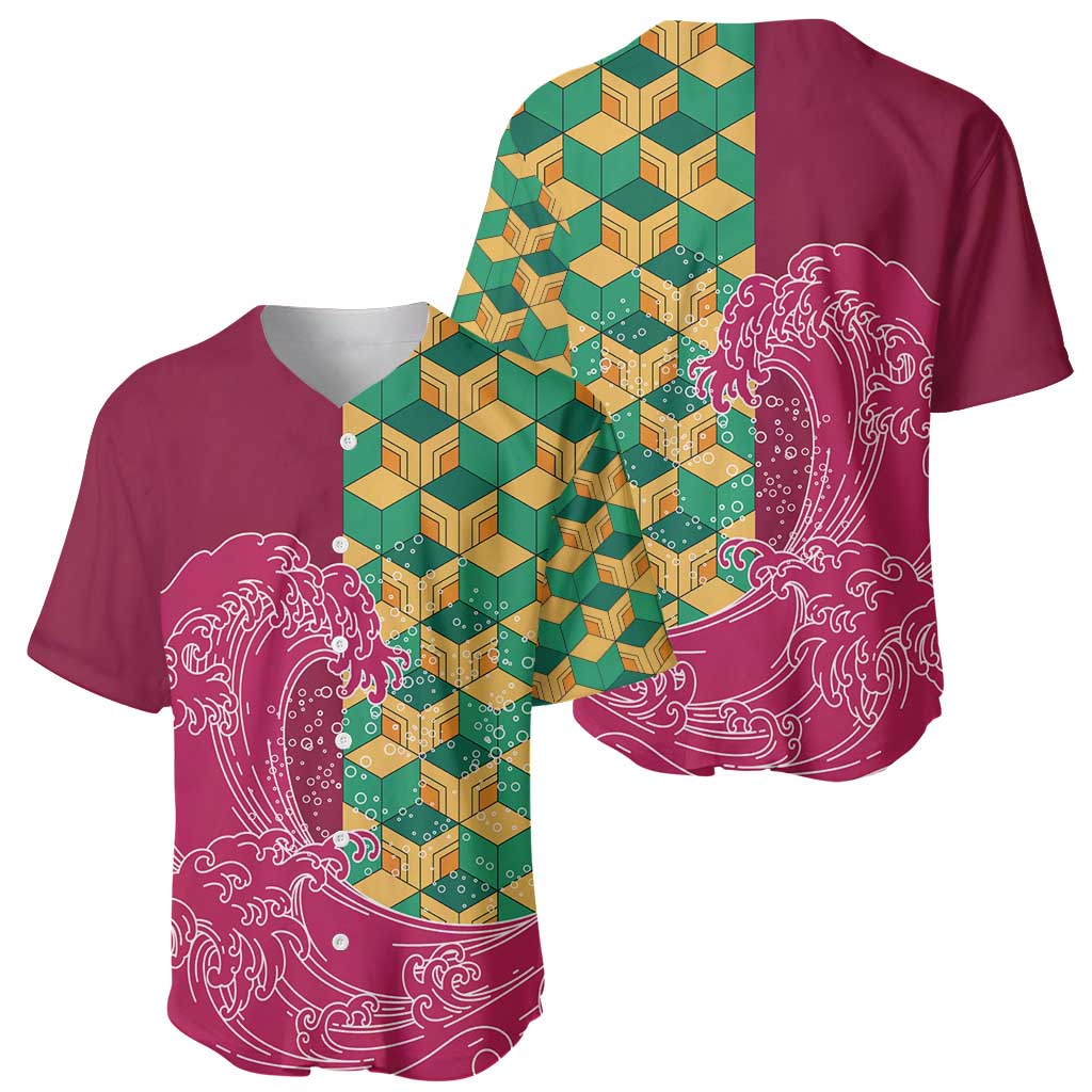 Japanese Bishamon-Kikkou Pattern Baseball Jersey Water Pillar Silent River Flow LT9 - Polynesian Pride