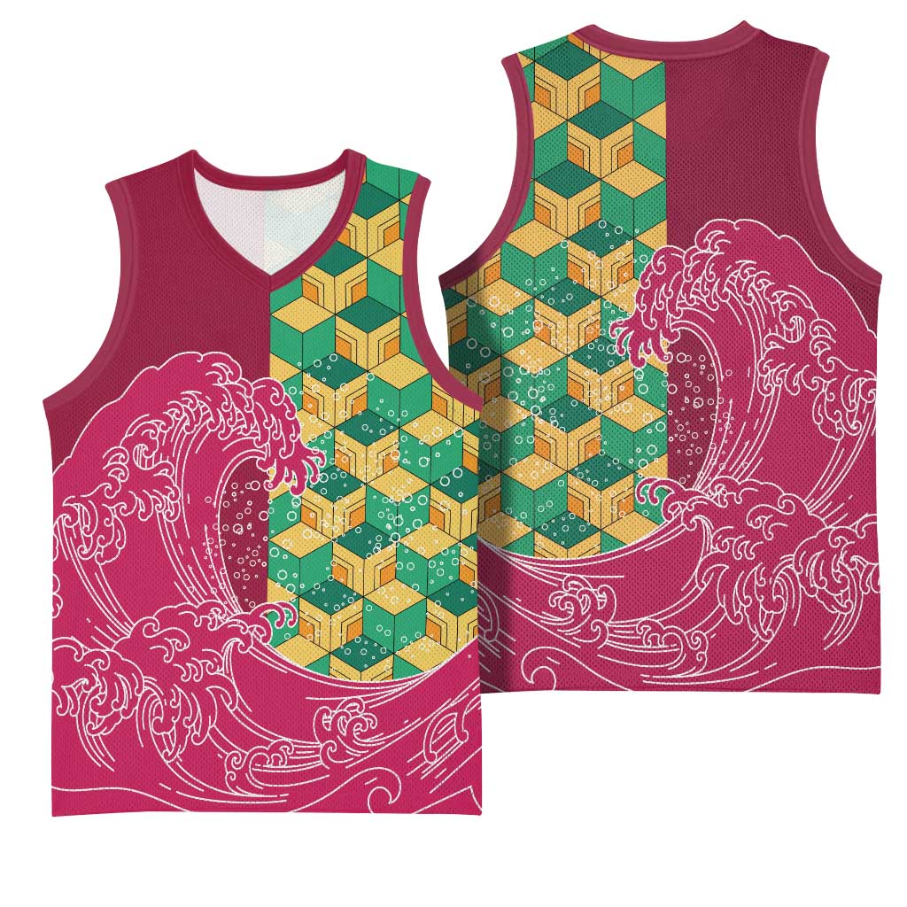 Japanese Bishamon-Kikkou Pattern Basketball Jersey Water Pillar Silent River Flow LT9 - Polynesian Pride