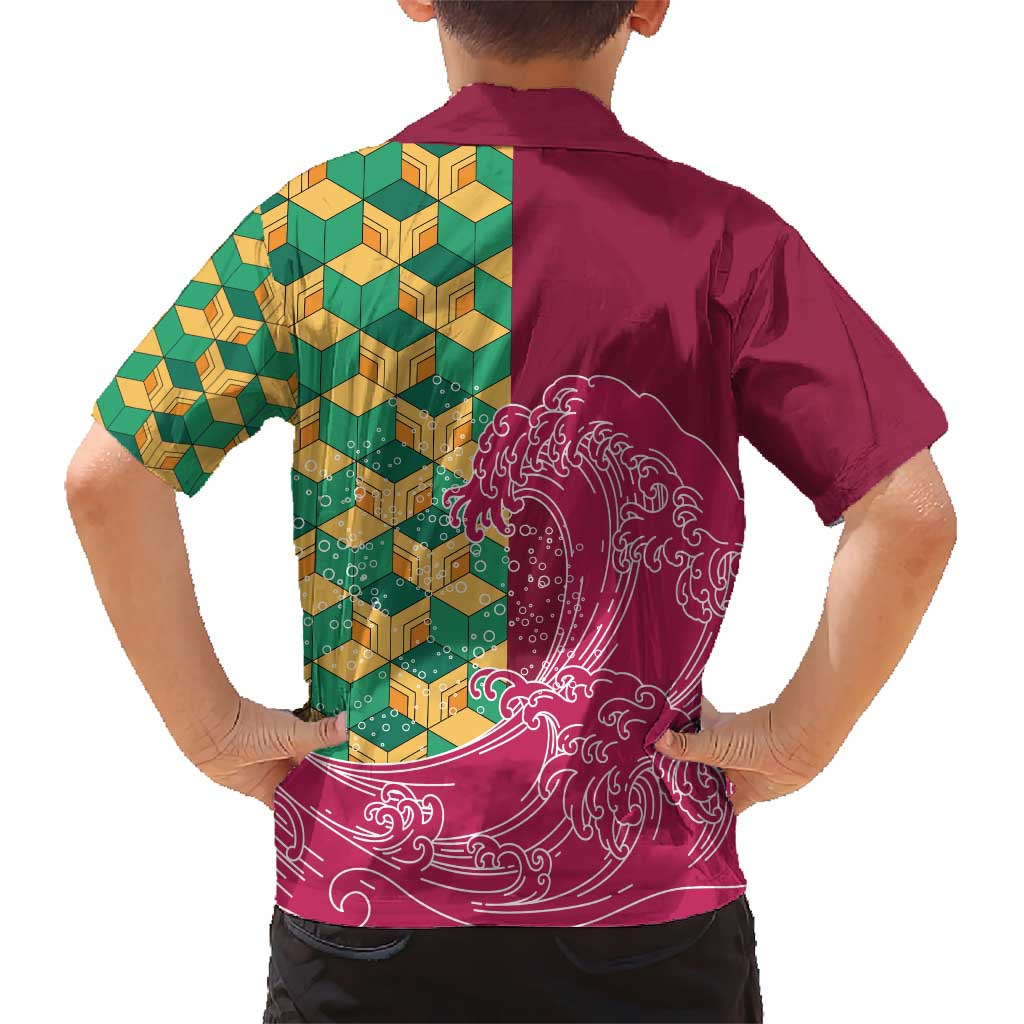 Japanese Bishamon-Kikkou Pattern Kid Hawaiian Shirt Water Pillar Silent River Flow LT9 - Polynesian Pride