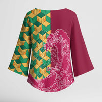 Japanese Bishamon-Kikkou Pattern Kimono Sleeve Blouse Water Pillar Silent River Flow LT9 - Polynesian Pride
