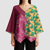 Japanese Bishamon-Kikkou Pattern Kimono Sleeve Blouse Water Pillar Silent River Flow LT9 - Polynesian Pride