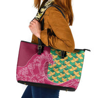 Japanese Bishamon-Kikkou Pattern Leather Tote Bag Water Pillar Silent River Flow LT9 Burgundy - Polynesian Pride